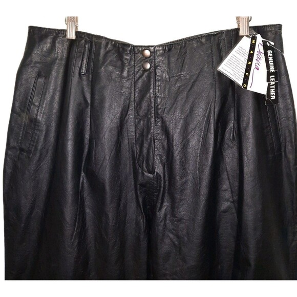 NEW Diana Marco Black Pleated High Waisted Baggy Leather Pants Tapered Leg 24W - Picture 5 of 8